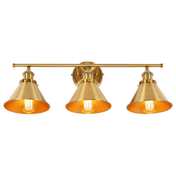 3-Light Industrial Wall Sconce With Cone Shade Metal