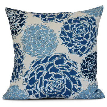 18x18", Floral Outdoor Pillow, Blue