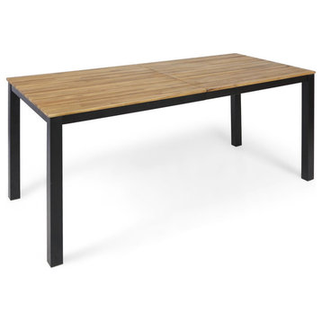 GDF Studio Zak Outdoor 71" Acacia Wood Dining Table, Teak Finish/Black