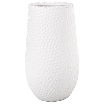 Ceramic Vase with Uneven Lip and Dimple Pattern Design Matte White Finish, Small