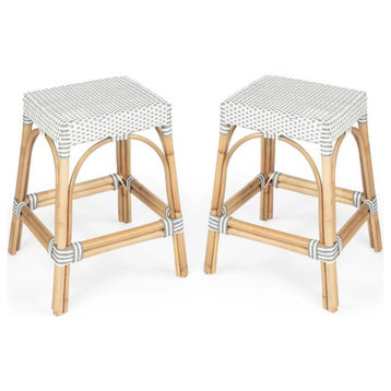 Home Square 2 Piece Rattan Counter Stool Set in Gray and White