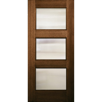 Continental 3 Lite Mahogany Door, Canyon Brown, Right Hand in-Swing