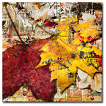 Ready2HangArt - Fall Ink XVII, Canvas Wall Art, 16"x16" - A pair of shimmering maroon and gold florae gently grace the ground of earthen grey and brown typography; the metallic colors captivating as the focus of the art is the depth they provide. Warm your interiors with this 'Fall Ink XVII canvas. Handcrafted in the U.S.A., this gallery wrapped canvas art arrives ready to hang on your wall. Refine your space with an art piece from Ready2HangArt's Fall Ink collection, which will effortlessly bring a warm essence of autumn to any style of decor.