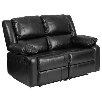 Harmony Series Black Leather Loveseat With Two Built, In Recliners