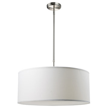 Albion 3 Light Pendant, Brushed Nickel With White Linen Fabric Shade