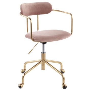 Demi Contemporary Office Chair, Gold Metal/Pink Velvet