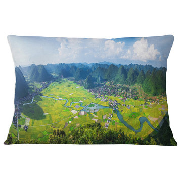 Rice Field Valley Vietnam Panorama Landscape Printed Throw Pillow, 12"x20"