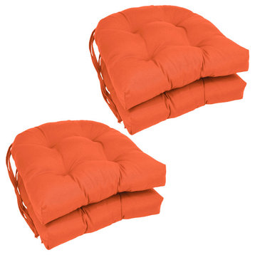 16" Solid Twill U-shaped Tufted Chair Cushions, Set of 4, Orange