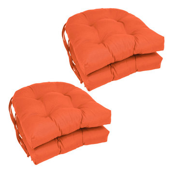 16" Solid Twill U-shaped Tufted Chair Cushions, Set of 4, Orange