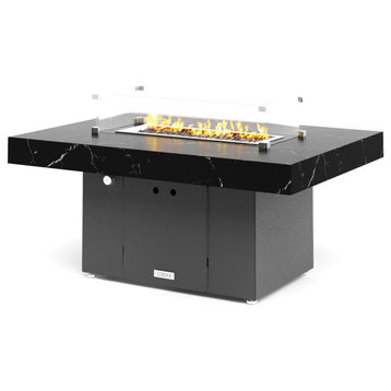 FirePit Table, 48"x34"x21", Natural Gas, Laminam Nero Marquina Brushed, Gray