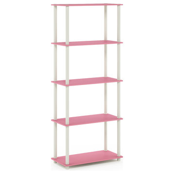 Furinno Turn-N-Tube 5-Tier Multipurpose Shelf Display Rack, Pink/White
