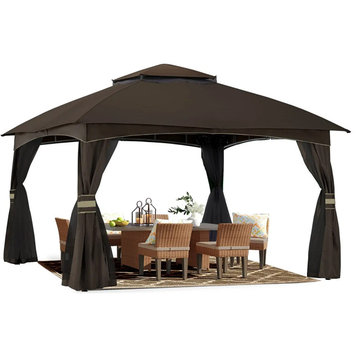 Patio Pergola, Metal Frame With Arch Dome Top and Rip Lock Fabric Cover, Brown