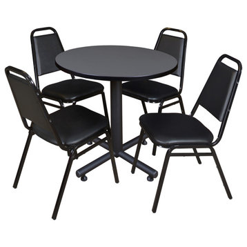 Kobe 30" Round Breakroom Table- Grey & 4 Restaurant Stack Chairs- Black
