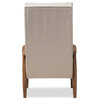 Roxy Walnut Brown Wood and Light Beige Upholstered Button-Tufted High-Back Chair
