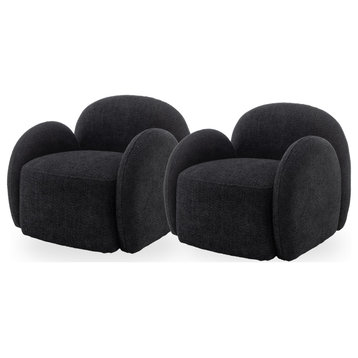 SEYNAR Modern Glam Boucle Upholstered Swivel Accent Armchair Set of 2, Black