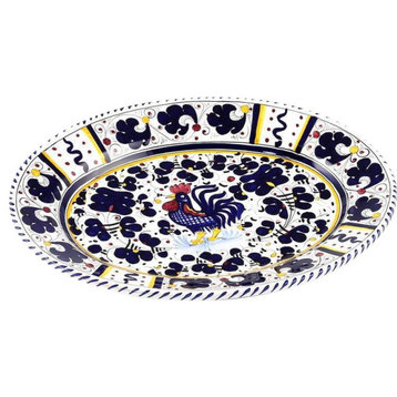 Platter Plate Deruta Majolica Orvieto Rooster Oval Large Blue Ceramic