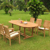7-Piece Outdoor Teak Dining Set: 94" Masc Oval Table, 6 Wave Stacking Arm Chairs