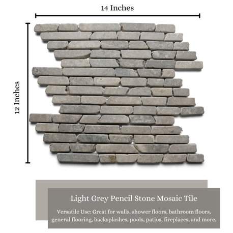 Light grey pencil stone mosaic tile - 15x12 mesh sheet for walls, floors etc