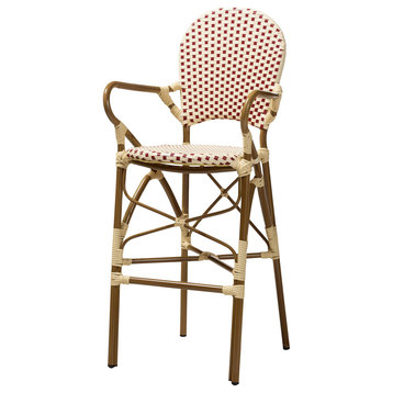Ronja Classic French Indoor/Outdoor Beige and Red Bamboo Bistro Bar Stool