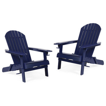 Javion Outdoor Acacia Wood Folding Adirondack Chairs, Set of 2, Navy Blue