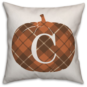 Plaid Pumpkin Monogram C 18x18 Spun Poly Pillow