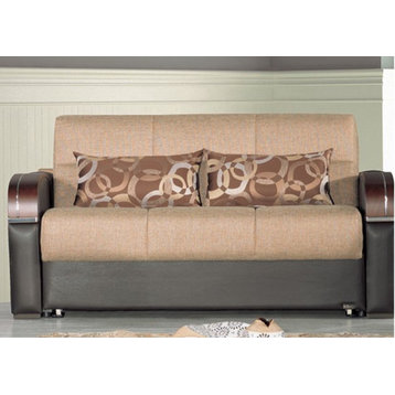 Modern Sleeper Loveseat, Elegant Arms & Stitched Padded Polyester Seat, Brown