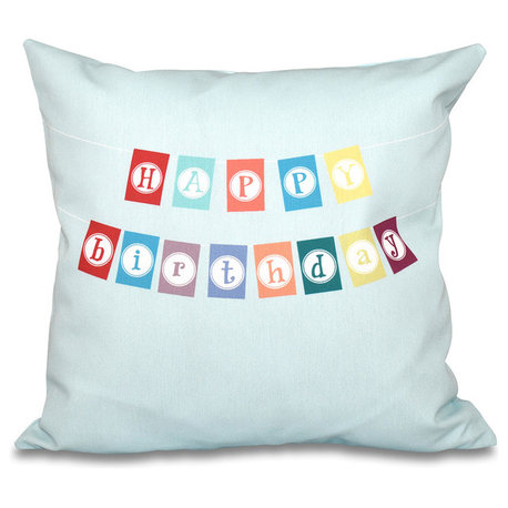 20"x20" Happy Birthday, Word Print Pillow, Aqua