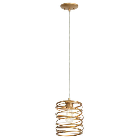 LNC Mocha 1-Light Farmhouse Antique Cylinder Mini Pendant Lighting 9.5"H, Gold