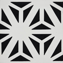Moroccan Mosaic & Tile House - Azemour Handmade Cement Tile, Black/White, Sample - Wall And Floor Tile