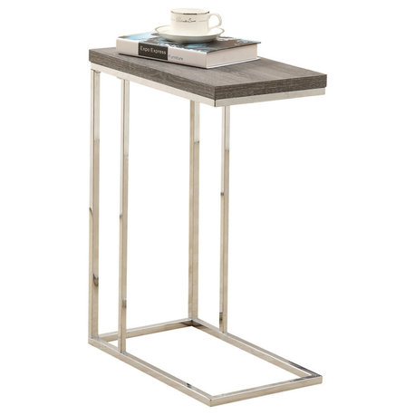 Accent Table C-Shaped End Side Snack Metal Laminate Brown Chrome