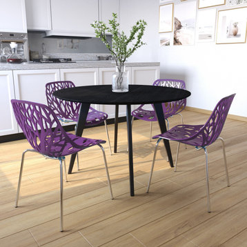Leisuremod Ravenna 5-Piece Dining Set With 4 Stackable Chairs and Round Table, Purple