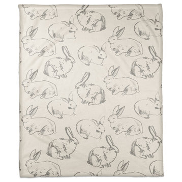 Gray Bunny Sketch 30x40 Coral Fleece Blanket
