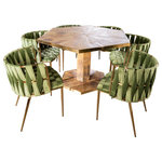 Statements by J - Sunburst Wood Dining Table Set for 6, Green - Wood dining table set with 6 curved chairs