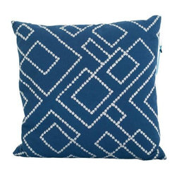 Navy Blue & Ivory Embroidered Square Pillow - Decorative Pillows