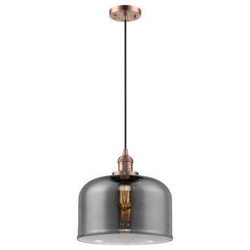 Large Bell 1-Light LED Pendant, Antique Copper, Glass: Plated Smoked