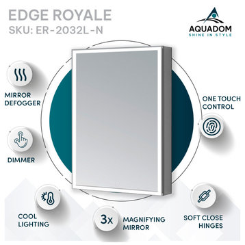 AQUADOM Edge Royale LED Lighted Medicine Cabinet Left Hinge 20"x32"x5"