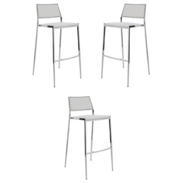 Home Square Aaron 24.75" Faux Leather Stackable Bar Stool in White - Set of 3