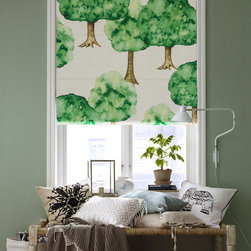 Quick Fix Washable Roman Window Shades Flat Fold , Summer Tree - Roman Shades