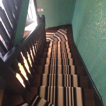 Black & White Striped Carpet Runner to Stairs in North London