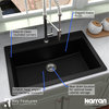 Karran Top Mount 33" Single Bowl Quartz Workstation Kitchen Sink, Black