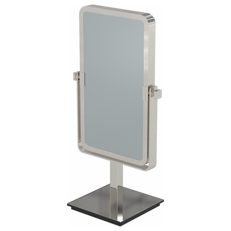 Rectangular Free Standing Mirror With 3X and 1X Magnification, Polished Nickel