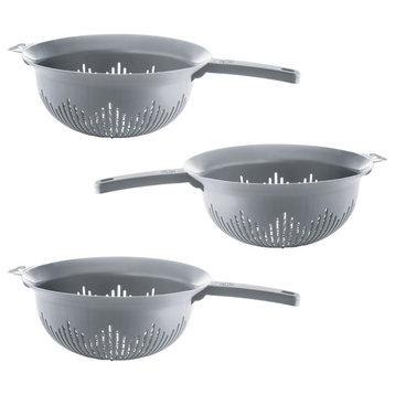 YBM Home 9.75 In. Deep Plastic Strainer Colander Use for Pasta, 3 Pack, Gray