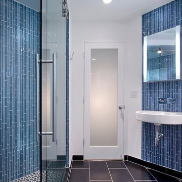 A beautiful, blue bathroom by Partners 4, Design in Minneapolis.