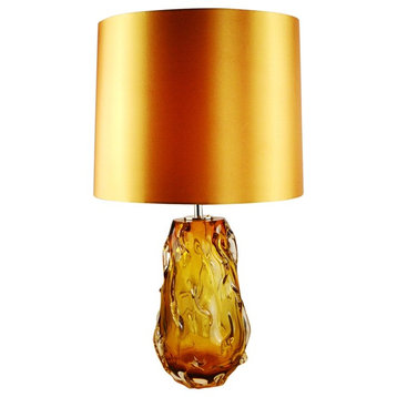Clear Orange-Amber Textured Solid Glass 30" Lamp, Orange Drum Shade