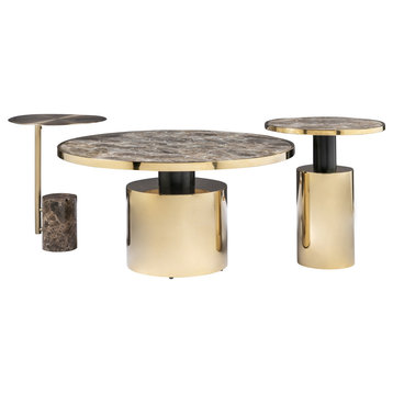 Taylor 3-Piece Coffee Table Set, Gold/Black/Brown