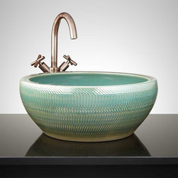 SHIPTON HAND-GLAZED VESSEL SINK - MOTTLED TEAL - Bathroom Sinks