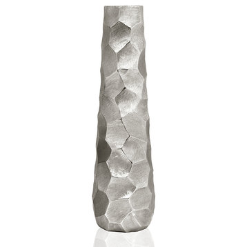 Tapered Pounded Metal Vase, Silver