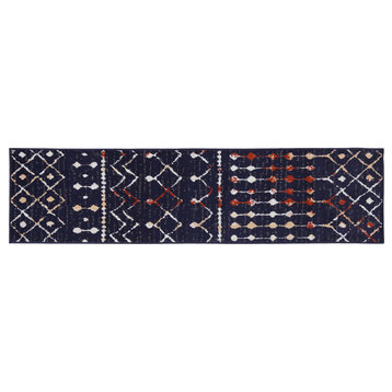 Moroccan Style Rug - Peach, Polypropylene Rug, Navy, 2'x8'