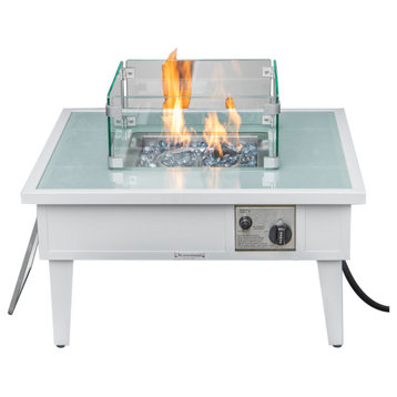 Leisuremod Walbrooke Patio Square Fire Pit Table With Aluminum Frame, White