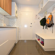 mudroom / laundry white subway tiles
